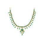 An 18ct yellow gold emerald and diamond collaret drop-fringe necklace, comprising oval mixed cut