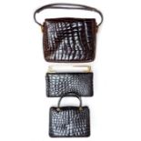 A collection of three French vintage handbags to include a black crocodile structured bag with two