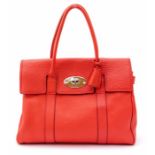 Mulberry - a Bayswater Mulberry small classic grain bag in coral, chrome hardware with postman's