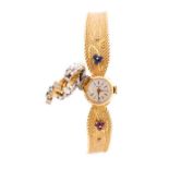 A ladies 18ct gold and gem-set bracelet cocktail watch, by W of S, the buckle style bracelet with