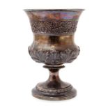 ***DESCRIPTION AMENDED***A George IV silver pedestal large wine goblet London 1823, with embossed