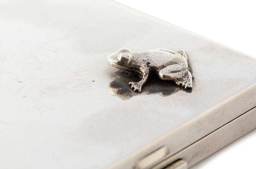 Georg Jensen - a sterling silver Georg Jensen square form compact, with applied frog to one - Image 2 of 2