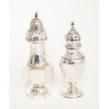 A George V silver sugar caster quatrefoil shape, the detachable cover with urn shaped finial, by