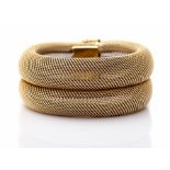 A continental 14ct gold mesh bangle, comprising double domed mesh rows, width approx. 30mm, length