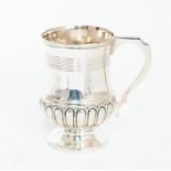 A George III silver campana shaped mug / christening mug, with ribbed top section, fluted lower