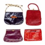 A collection of vintage handbags, to include a violet leather bag with and faux tortoiseshell
