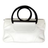Mulberry - a Mulberry cream/white leather structured handbag, black plastic handles, canvas lining