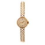 Jaeger Le Coultre - a ladies 9ct gold Jaeger Le Coultre bracelet watch, circular cream tone dial,