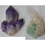 Two crystal specimens, including amethyst and clear quartz (2)