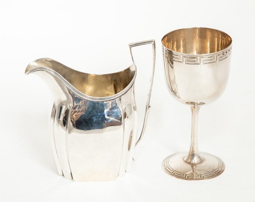 A Victorian silver wine goblet, border and foot rim engraved with Greek Key decoration, by  J