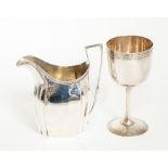 A Victorian silver wine goblet, border and foot rim engraved with Greek Key decoration, by  J