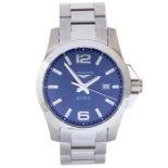Longines -  a Longines gentleman's Automatic wristwatch, 36mm blue round dial, batons and