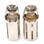 Georg Jensen - two sterling silver scent bottle holders in the form of baskets, hinged lids with