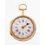 A 19th century gold open faced pocket watch, circular white enamel dial approx 3.3cm, with Roman and