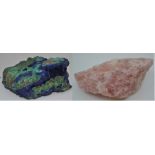 Two crystal specimens, including azuremalachite and rose quartz (2)