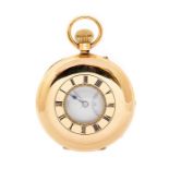 A George V 18ct gold half-hunter pocket watch, by JW Benson, white enamel dial with Roman numerals