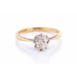 A diamond 18ct and platinum solitaire ring, the eight claw set old-cut diamond weighing approx. 0.