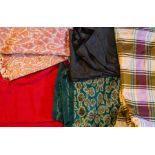 A collection of lining fabric in Rayon, Nylon, Taffeta and Chiffon in Jade Green. Another box of