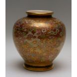 A Japanese satsuma ware ovoid vase, early 20th Century, extensive peony decoration in coloured