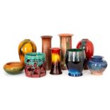 A group of Bretby Art Pottery wares with unusual glazes, to include: eight vases and an openwork
