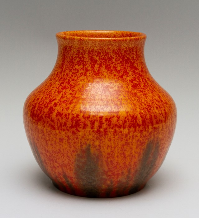 A Pilkington Royal Lancastrian low vase, mottled orange glaze, No.223 and E.T.R initials, height - Image 2 of 3