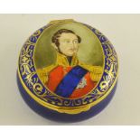 A Royal Crown Derby enamelled pill box, hand painted depicting Prince Albert, after a portrait by