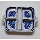 An early nineteenth century Coalport blue and white transfer printed pickle set, circa 1800-10. Each