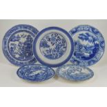 A group early nineteenth century blue and white transfer printed plates, circa 1810-1825. They are