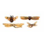 Georges Pierre, a series of four French horn Art Nouveau insect brooches, the bee design signed