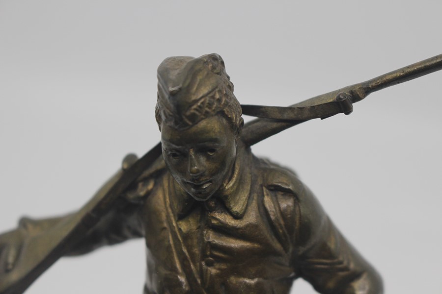 Georges Omerth (act.1895-1925), a bronze study of a WWI Scottish Soldier holding a rifle over his - Image 8 of 8