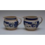 Two small-size Chetham and Woolley feldspathic stoneware mist-type jugs, circa 1810. Each is