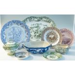 A mixed group of early nineteenth century transfer printed wares decorated in various colours