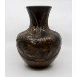 A Bretby art pottery bronzed Art Nouveau baluster vase, panels of moulded leaves, No. 544H. 29 cm