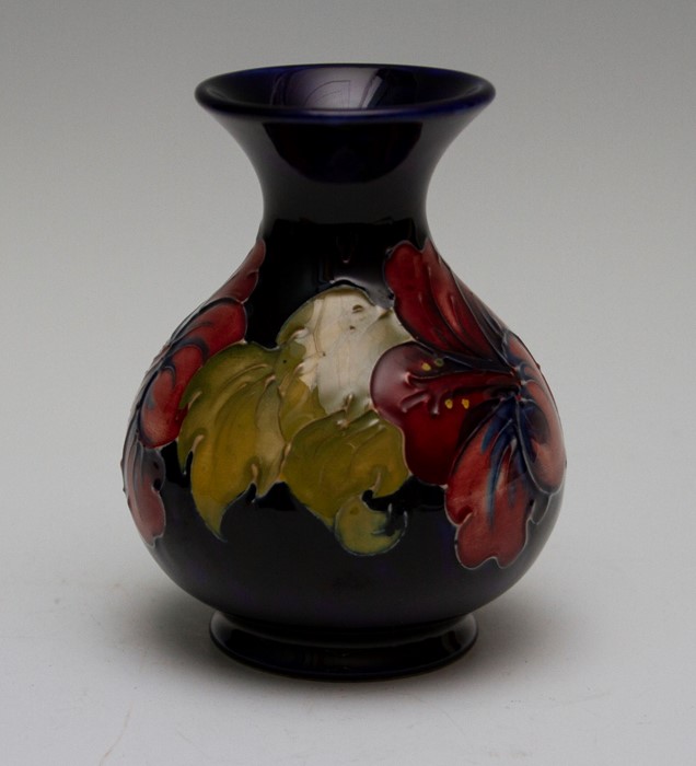 A Moorcroft hibiscus small baluster vase, impressed marks and Moorcroft paper label, height 13cm - Image 2 of 4