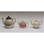 A group of three nineteenth century teapots, circa 1820-70. To include: a creamware straight-sided