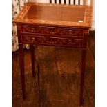 A late 19th Century mahogany side table of Sheraton Revival design, circa 1890, marquetry inlaid,