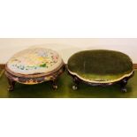 A Victorian upholstered oak footstool; two others similar (3)