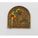 An Art Deco bronze advertising plaque for Cawthra Gabardine, polychrome detailing, 7.5 by 7.5cm