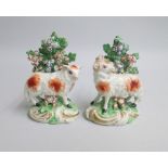 A Pair of Derby Models of a Ewe and Ram, standing before bocage. Date: circa 1770 Size: 9cm high,