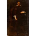 Manner of Velazquez, portrait of a gentleman, full length standing, oil on canvas, 100 by 60cm,