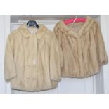A white mink short jacket with a peter pan collar, with 6 diamante buttons form the 1960s and a