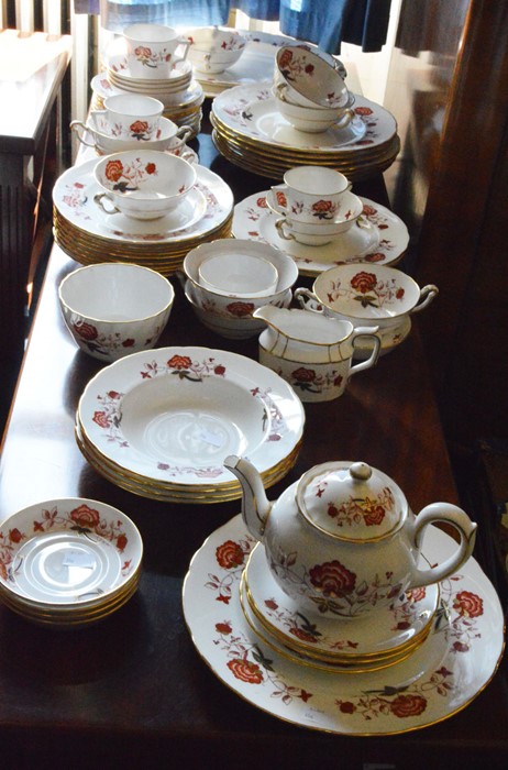 A Royal Crown Derby ‘Bali’ part dinner set, in the Imari pallet, including teapot, milk jug, sugar