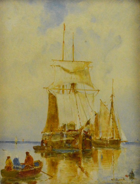 William Joseph Julius Caesar Bond (British, 1833-1926), vessels moored taking on provisions,