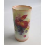 A Royal Worcester Cylindrical Vase painted with Fruit Signed by Kitty Blake. Shape 6/161. Date: 20th
