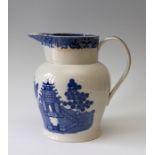 An early nineteenth century blue and white transfer printed large sparrow-beak jug, circa 1800-1815.