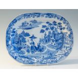 An early nineteenth century blue and white transfer printed Minton Queen of Sheba pattern platter,