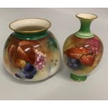 A Royal Worcester Quadrilobe Vase , painted with Fruit. Signed by Kitty Blake Shape 158/H along with