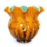 A large Bretby art pottery jardinieres with yellow and brown glaze to the exterior and turquoise