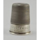 Charles Horner Ltd, an Elizabeth II novelty silver tot in the from of a giant thimble, gilt