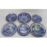 A collection of early nineteenth century blue and white transfer printed Spode plates, circa 1800-